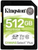 Kingston Canvas Select Plus - Carte mémoire flash - 512 Go - Video Class V30 / UHS-I U3 / Class10 - SDXC UHS-I