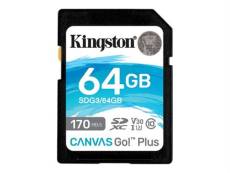 Kingston Canvas Go! Plus - Carte mémoire flash - 64 Go - Video Class V30 / UHS-I U3 / Class10 - SDXC UHS-I