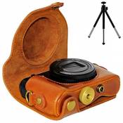First2savvv XJPT-HX90-09 brun PU cuir étui housse appareil photo numérique pour Sony Cyber-Shot DSC HX90 WX300 + trépied
