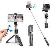 3 en 1 Selfie Stick Trépied Bâton Selfie Bluetooth Monopode Réglable avec Télécommande Amovible & Support Stable