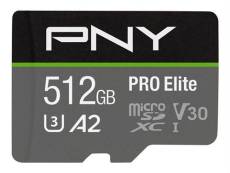 PNY PRO Elite - Carte mémoire flash (adaptateur microSDXC vers SD inclus(e)) - 512 Go - A2 / Video Class V30 / UHS-I U3 / Class10 - microSDXC UHS-I