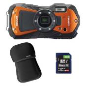 Ricoh appareil photo apn compact compact étanche wg-80 orange+ etui + sd 8 go