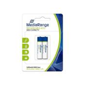 Pack de 2 piles rechargeables Mediarange haute capacité NiMH Accus Micro AAA HR03 1.2V