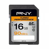 PNY Carte mémoire SDHC Turbo Performance 16 Go Classe 10 UHS-1 U1 avec une vitesse de lecture allant jusqu'à 90 Mb/s