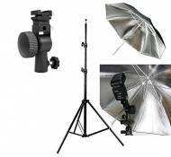 Fotga 195cm / 5.4 pieds Professional Photography Studio Light Support trépied avec Hot Shoe + Support Flash Bracket pivotant Photographie Umbrella + 3