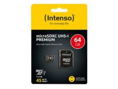 Intenso Premium - Carte mémoire flash (adaptateur microSDXC vers SD inclus(e)) - 64 Go - UHS Class 1 / Class10 - microSDXC UHS-I