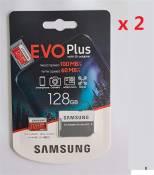 2PCS Carte Mémoire Micro SD SDXC Samsung EVO Plus 128 Go Classe 10 U3 100 Mo/S 4K Ultra HD