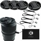 CamKix: 4 caches d'objectif clipsables avec clip de fermeture pour Nikon, Canon, Sony et autres appareils photos DSLR - un chiffon de nettoyage en mic