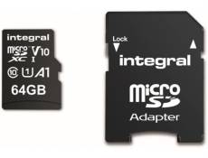 Integral - Carte mémoire flash (adaptateur microSDXC vers SD inclus(e)) - 64 Go - A1 / Video Class V10 / UHS Class 1 / Class10 - microSDXC UHS-I