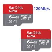 Lot de 2 Carte mémoire Micro SD SDXC microSDXC 64Go TF carte Classe 10 U A1 120Mb/s