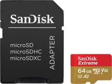 Carte mémoire micro SD et SDXC SanDisk Extreme UHS-I U3 Class 10 64 Go + Adaptateur SD