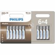 Pack 10 batteries alcalines AAA Philips LR03A10BP Argent