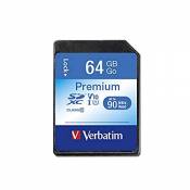 Verbatim Carte mémoire SDXC U1 Premium - 64 Go - carte SD pour l'enregistrement de vidéos en Full HD - carte avec protection d'écriture intégrée - noi