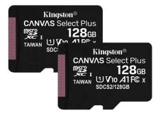 2 Pièces Carte mémoire Kingston Canvas Select Plus Carte Micro SD 128Go jusqu'à 100Mo/s SDCS2/128GBSP Class 10