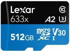 Cartes mémoire Lexar High-Performance 633x 512 Go microSDXC Class 10 UHS-I U3 A2 SDXC MicroSD