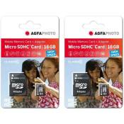 AgfaPhoto Pack 2 cartes memoire microSDHC 10580 - Capacite 16GB + 16GB - Noir