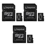 Lot de 3 Kingston Canvas Select Plus SDCS2 32Go 32 go Micro SD Carte Mémoire Class 10 A1 100Mo/s Adaptateur inclus -KM02