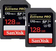 Paquet De Deux Carte mémoire SDXC SanDisk Extreme PRO 128 Go Jusqu'à 170 Mo/s, UHS-I, Classe 10, U3, V30 - 2PCS/PACK