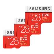 Lot de 3 Carte Mémoire Micro SD SDXC Samsung EVO Plus 128 Go U3 100 Mo/S Full HD et 4K UHD avec Adaptateur (paquet de trois)