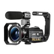 Camescope vidéo 4K WiFi avec microphone IR vision nocturne Full HD noir