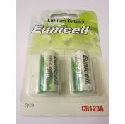 EUNICELL - Lot de 2 PILES Lithium CR123A 3 volts - 1 BLISTER