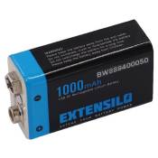 EXTENSILO Pile bloc batterie 9V pour divers appareils (1000mAh, 9V, Li-ion), prête à l'emploi, avec port micro-USB