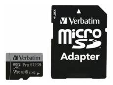 Verbatim PRO U3 - Carte mémoire flash (adaptateur microSDXC vers SD inclus(e)) - 512 Go - A2 / UHS-I U3 / Class10 - microSDXC UHS-I