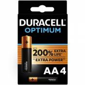 Pack de 4 piles alcalines Duracell Optimum AA 1,5 V LR06 Noir