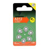 Lot de 6 Piles bouton Zinc Air Type A312/312 pour appareils auditifs compatibles PR41 1,45V - Visiodirect -