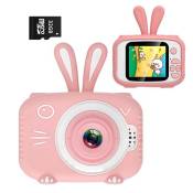 LAMZIEN appareil Photo pour Enfant, Ecran à 2,0 Pouces HD, 20MP/1080P, Dual-Caméras, avec Carte TF 32Go, Coque en Silicone, Rose
