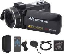 Camescope vidéo numérique anti-tremblement 4K noir