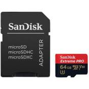 SanDisk Extreme Pro - Carte mémoire flash (adaptateur microSDXC vers SD inclus(e)) - 64 Go - Video Class V30 / UHS-I U3 - microSDXC UHS-I