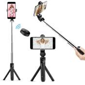 Perche Selfie Bluetooth, 3 en 1 Selfie Stick Trépied Smartphone Extensible Bâton Selfie Sans Fil Compatible avec iPhone Huawei
