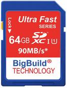 BigBuild Technology 64Go Ultra Rapide 90 Mo/s Classe 10 Carte mémoire SDXC pour Nikon D3200 Caméra