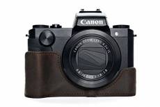 Case Camera Bag TP main Véritable cuir véritable demi Caméra pour Canon G5X Dark Brown