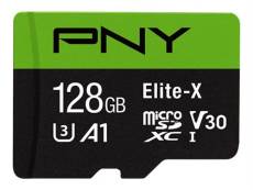 PNY Elite-X - Carte mémoire flash (adaptateur microSDXC vers SD inclus(e)) - 128 Go - A1 / Video Class V30 / UHS-I U3 / Class10 - microSDXC UHS-I