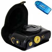 First2savvv XJPT-HX90-01 noir PU cuir étui housse appareil photo numérique pour Sony Cyber-Shot DSC HX90 WX300 + lecteur de carte