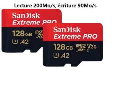 Lot de 2 Carte microSDXC SanDisk 128 Go Extreme Pro Adaptateur SD RescuePRO Deluxejusqu'à 200 Mo/s avec A2 App Performance UHS-I Classe 10 U3 V30