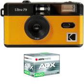 KODAK Pack F9 Argentique + Pellicule 400 ASA - Appareil Photo Kodak Rechargeable 35mm Jaune, Objectif Grand Angle Fixe, Viseur optique , Flash Integre
