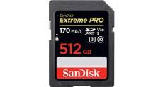 Carte mémoire sdxc sandisk extreme pro 512 go jusqu'à 170 mo / s, classe 10, u3, v30, 4k uhd
