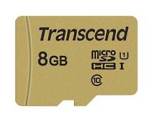 Transcend 500S - Carte mémoire flash (adaptateur microSDHC - SD inclus(e)) - 8 Go - Video Class V30 / UHS-I U3 / Class10 - micro SDHC
