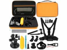 Kit d'accessoires gopro 20 en 1 caméras sportives stabilisateur flotteur adaptateur trépied monopode sacoche orange