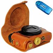 First2savvv XJPT-HX90-09 brun PU cuir étui housse appareil photo numérique pour Sony Cyber-Shot DSC HX90 WX300 + lecteur de carte