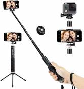 Perche Selfie Trépied, Foneso 3 en 1 Perché Bluetooth Bâton de Selfie Stick Trépied Monopode Réglable avec Télécommande pour Smatphones iPhone Android
