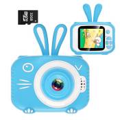 LAMZIEN appareil Photo pour Enfant, Ecran à 2,0 Pouces HD, 20MP/1080P, Dual-Caméras, avec Carte TF 32Go, Coque en Silicone,Bleu