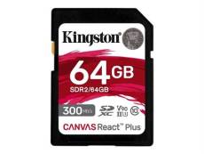 Kingston Canvas React Plus - Carte mémoire flash - 64 Go - Video Class V90 / UHS-II U3 / Class10 - SDXC UHS-II