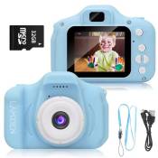 LAMZIEN appareil Photo pour Enfant, avec Carte TF 32Go, Ecran à 2,0 Pouces HD, 8MP/720P, Coque en Silicone Résistant aux Chocs,Bleu