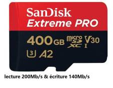 SanDisk Extreme Pro - Carte mémoire flash (adaptateur microSDXC vers SD inclus(e)) - 400 Go - A2 / Video Class V30 / UHS-I U3 / Class10 - microSDXC UH