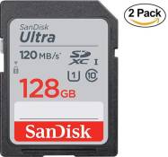 2pcs Carte Mémoire SDXC SanDisk Ultra 128 Go jusqu'à 120 Mo/s classe 10 UHS-I