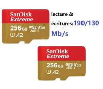 Lot de 2 Carte Mémoire MicroSDXC SanDisk Extreme 128 Go Classe 10, U3, V30 jusqu'à 190Mb/s écritures 130Mb/s
